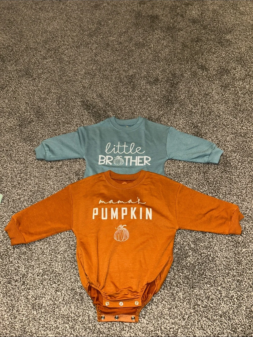 Mama's Pumpkin Long-Sleeve Baby Bodysuit and Little Brother- Orange and Blue